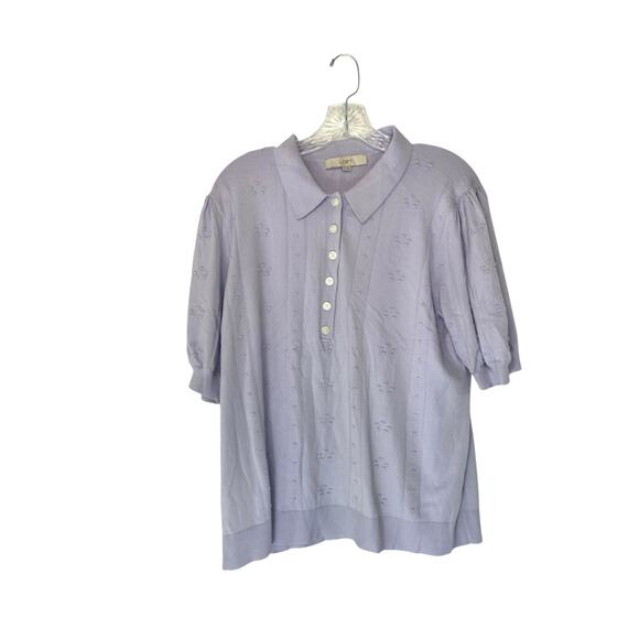 Loft Sweater Shirt Purple Button Front 3D Knit Soft Short Sleeve Work Size XL - Picture 1 of 13